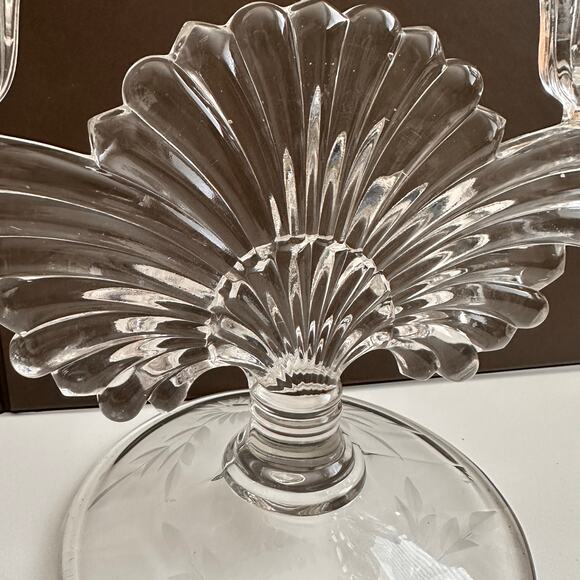 Vtg Imperial Pressed glass MCM Hollywood dual Fan two candle holder floral etch - Picture 13 of 14